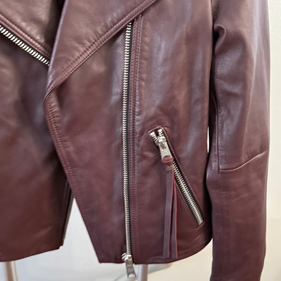 ALLSAINTS Women’s Dalby Leather Moto Biker Jacket Oxblood Red Size 6 - Picture 4 of 7